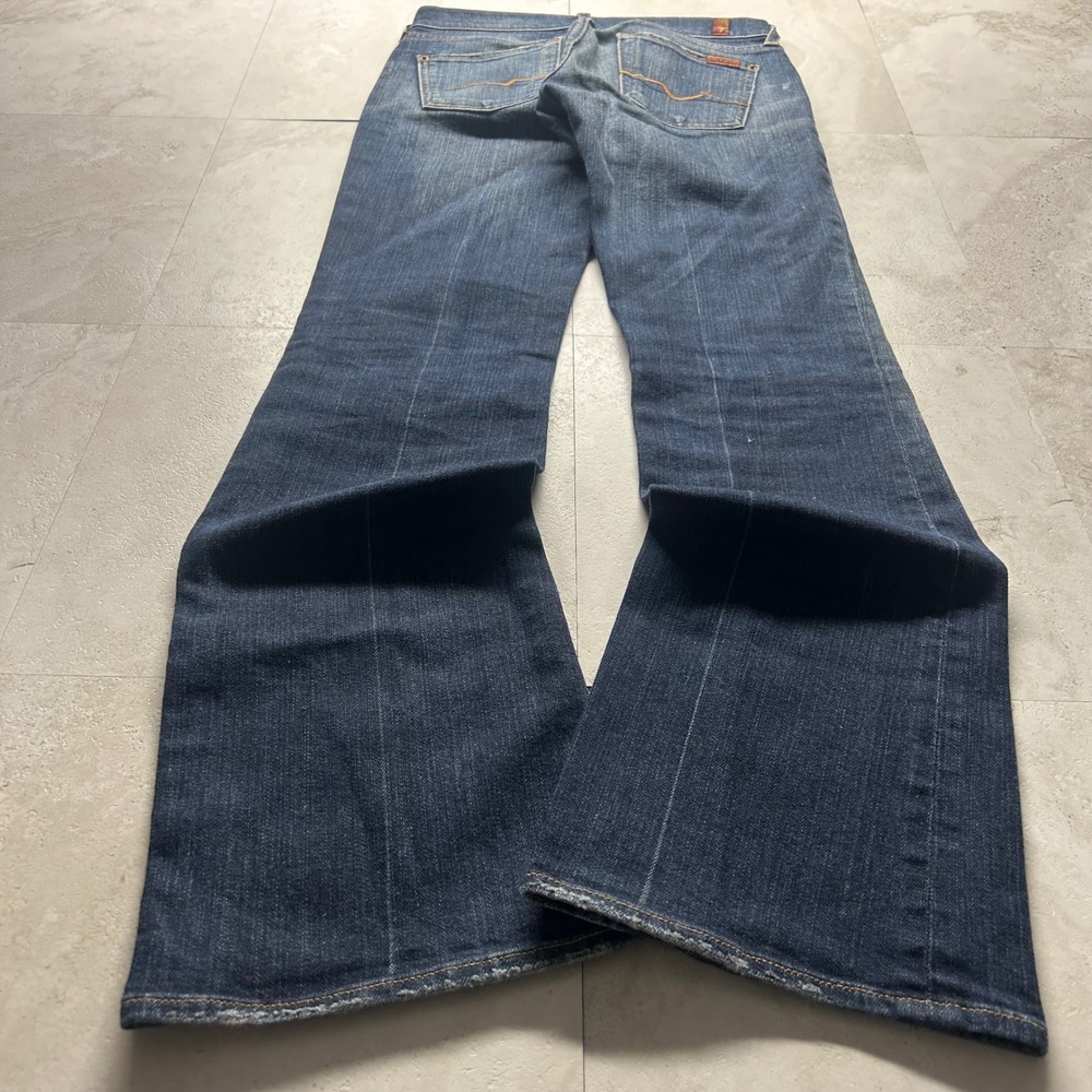 7 For All Mankind Flare Jeans Dark Wash Women Sz 4 Mid Rise Wide Leg Denim y2k